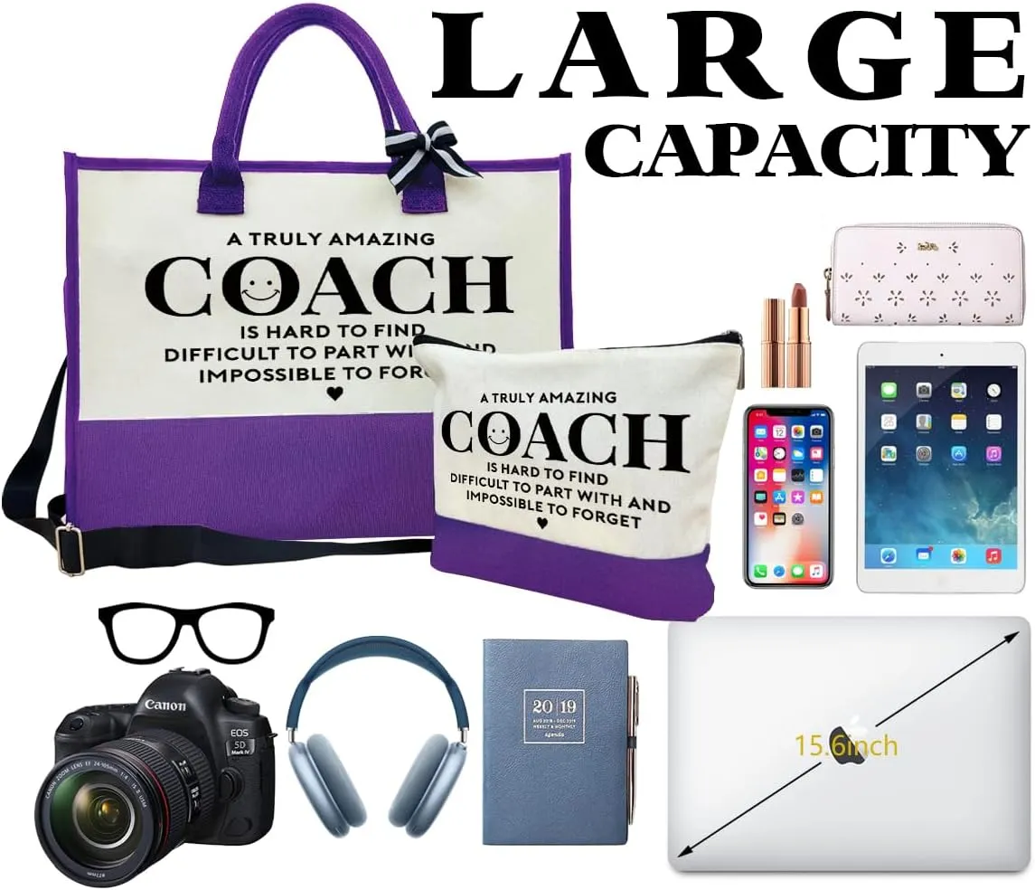 SUSZDOU Amazing Coach Tote Bag, Women's Canvas Handbags, Shoulder Beach Bag, Thank You Gift for Female Coach, Gifts for Female Coaches, Canvas Tote Bag With Zipper, Makeup Bag I1