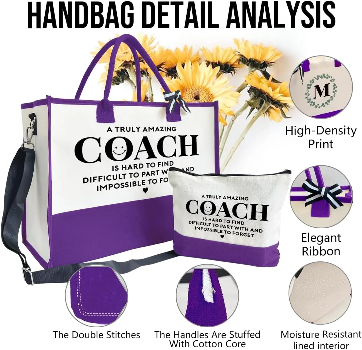 SUSZDOU Amazing Coach Tote Bag, Women's Canvas Handbags, Shoulder Beach Bag, Thank You Gift for Female Coach, Gifts for Female Coaches, Canvas Tote Bag With Zipper, Makeup Bag I1