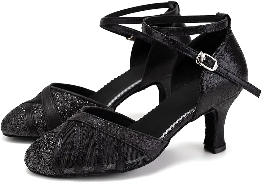 SWDZM Glitter Women Latin Dance Shoes Closed Toe Ballroom Salsa Tango Practice Performence Party Dancing Shoes,Model FT105