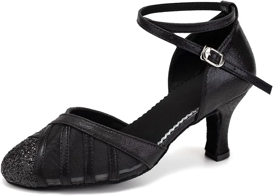 SWDZM Glitter Women Latin Dance Shoes Closed Toe Ballroom Salsa Tango Practice Performence Party Dancing Shoes,Model FT105