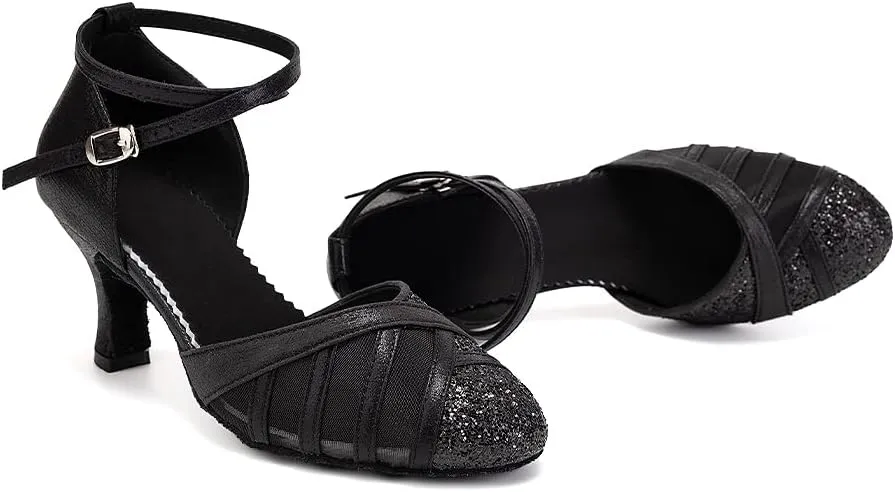 SWDZM Glitter Women Latin Dance Shoes Closed Toe Ballroom Salsa Tango Practice Performence Party Dancing Shoes,Model FT105