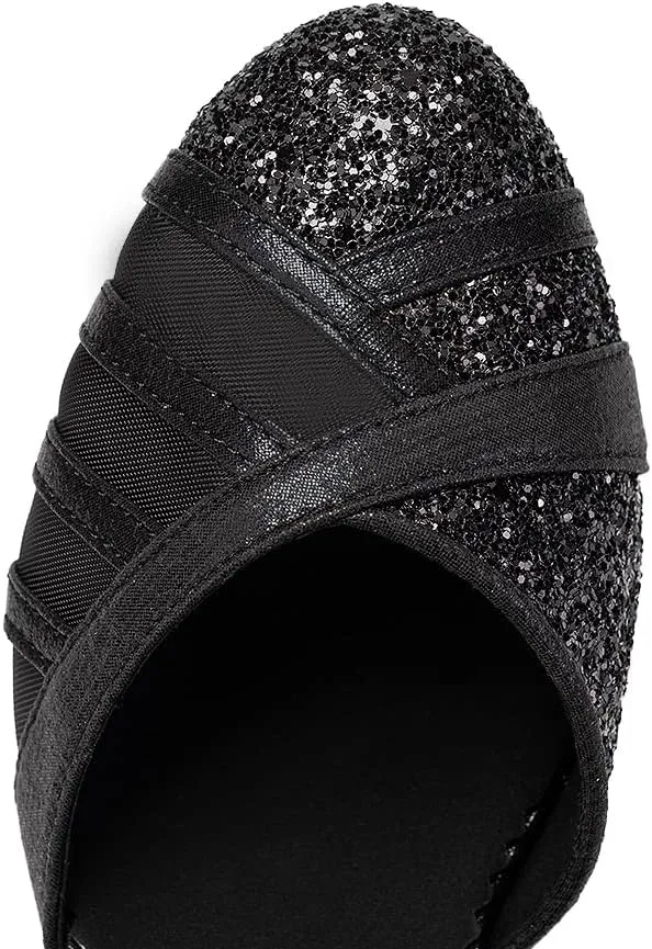 SWDZM Glitter Women Latin Dance Shoes Closed Toe Ballroom Salsa Tango Practice Performence Party Dancing Shoes,Model FT105