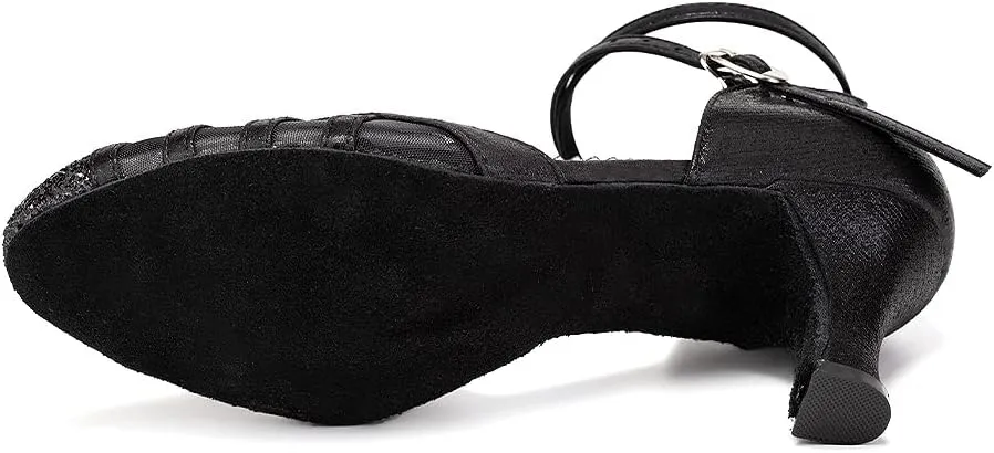 SWDZM Glitter Women Latin Dance Shoes Closed Toe Ballroom Salsa Tango Practice Performence Party Dancing Shoes,Model FT105