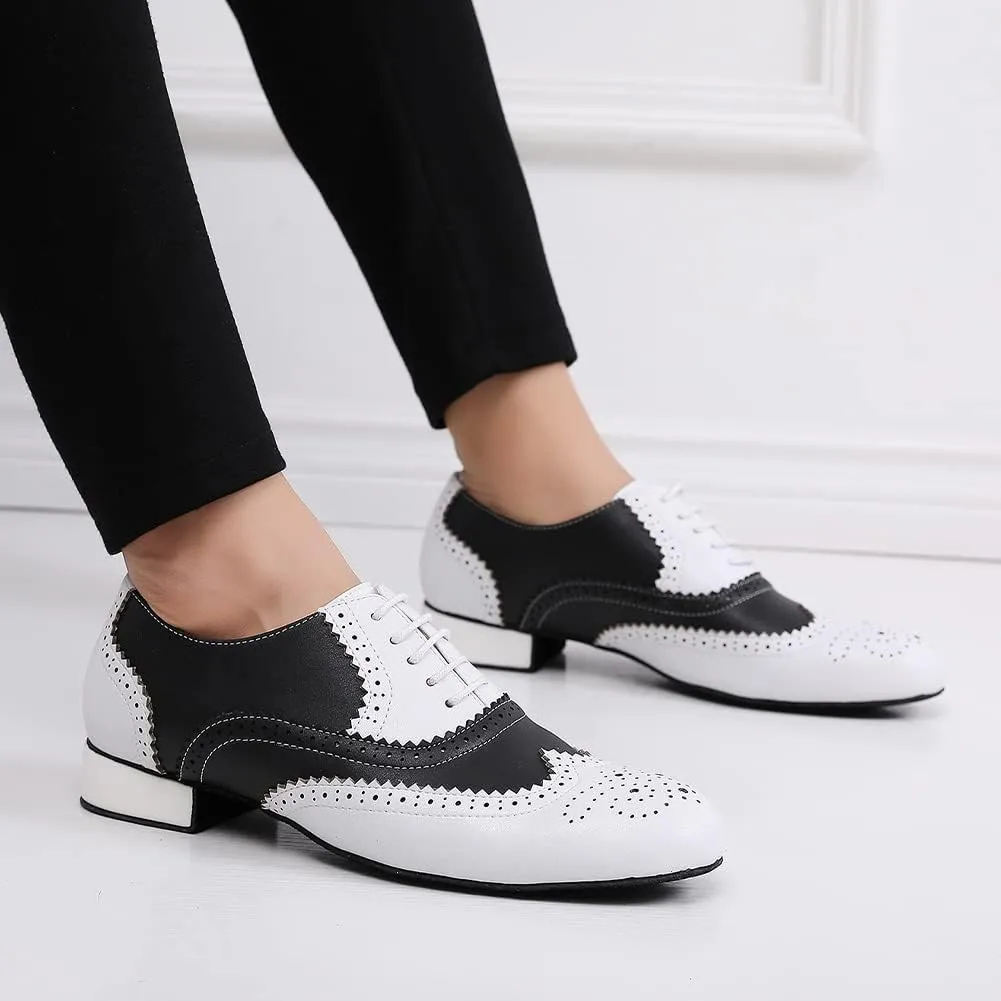 SWDZM Mens Leather Latin Dance Shoes Character Social Party Ballroom Dance Shoes