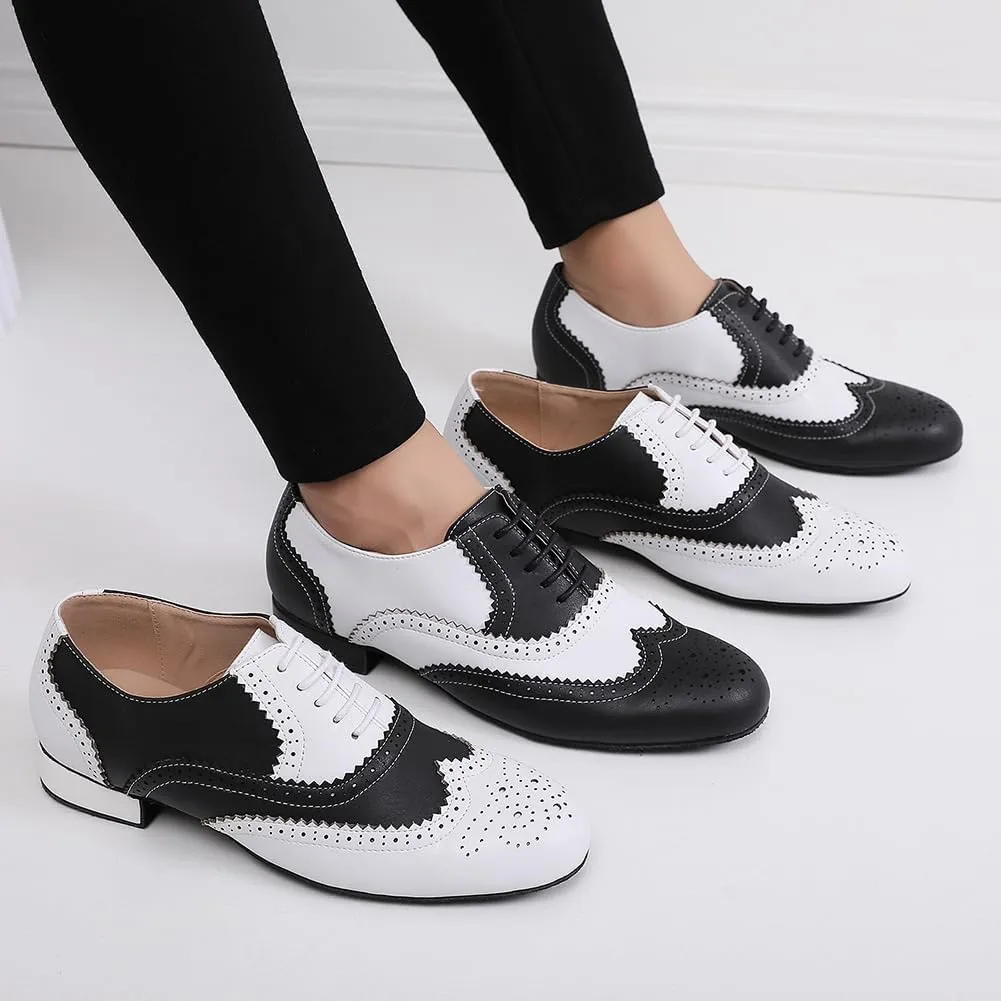 SWDZM Mens Leather Latin Dance Shoes Character Social Party Ballroom Dance Shoes