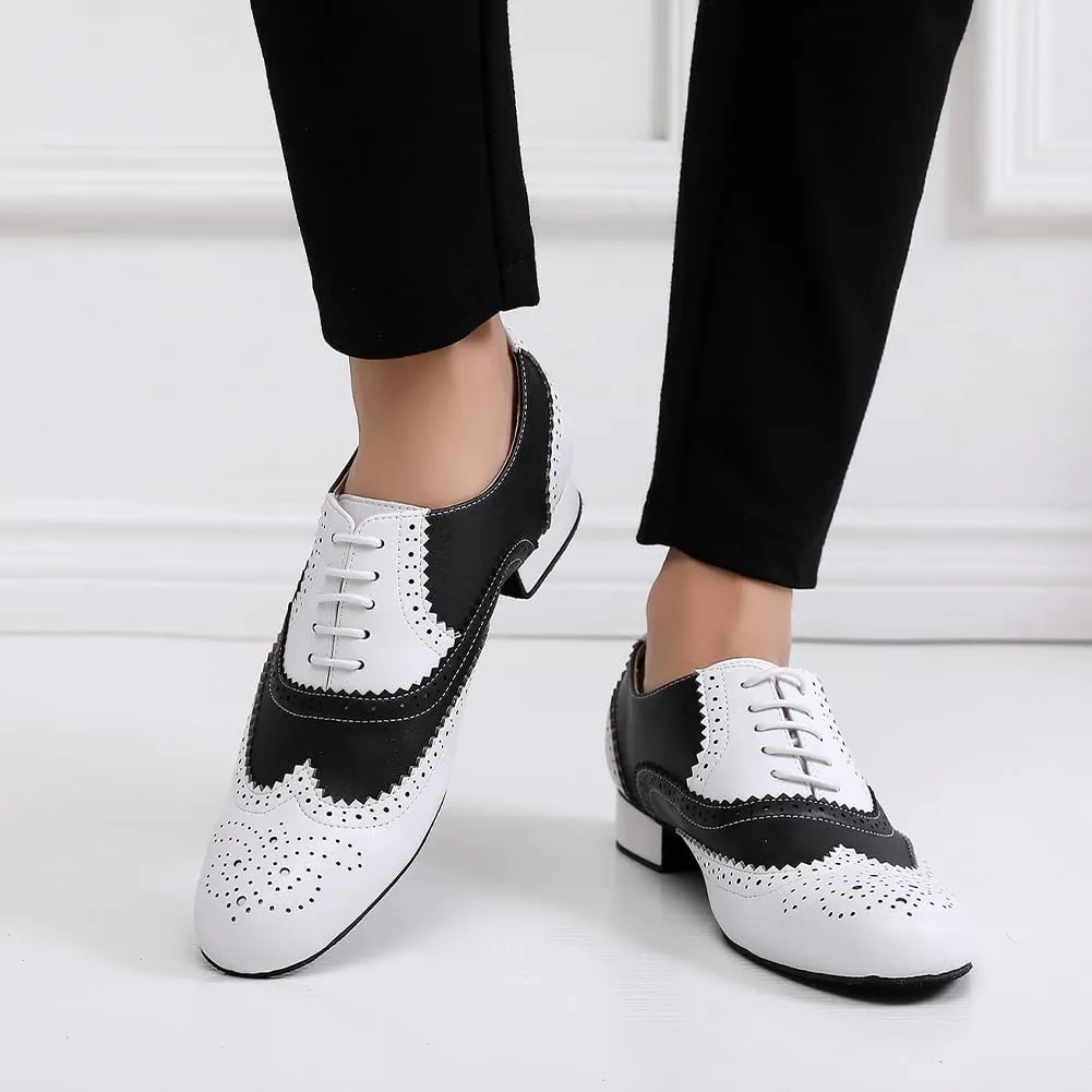 SWDZM Mens Leather Latin Dance Shoes Character Social Party Ballroom Dance Shoes