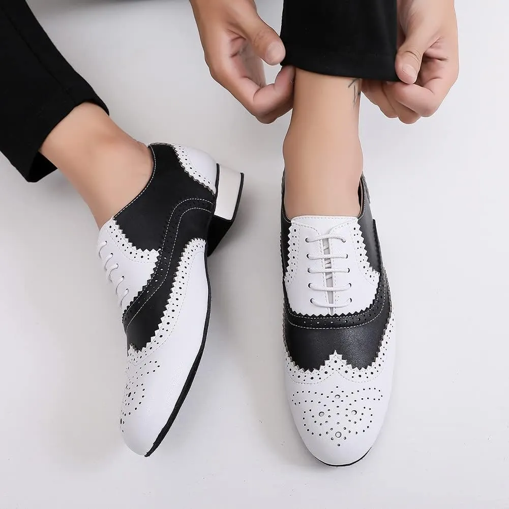 SWDZM Mens Leather Latin Dance Shoes Character Social Party Ballroom Dance Shoes