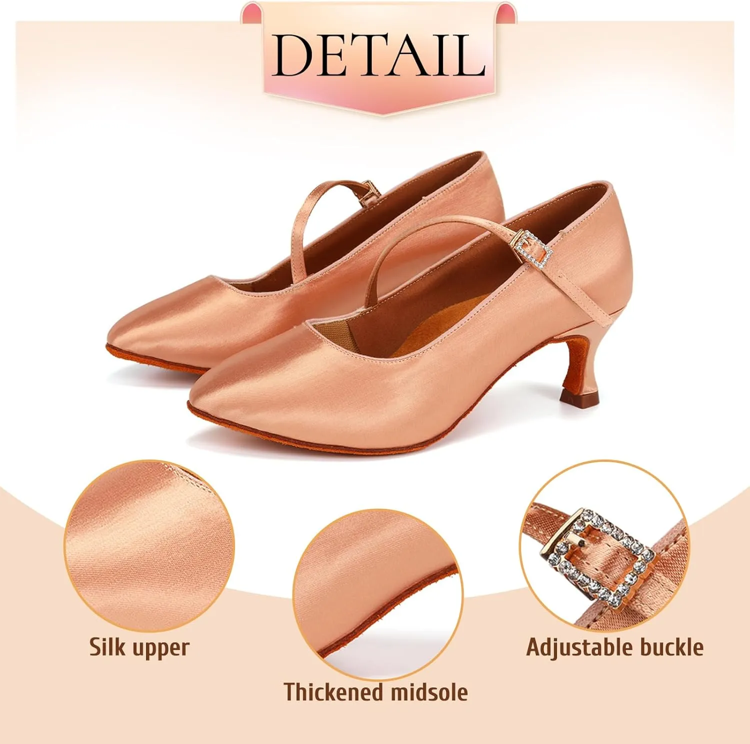 SWDZM Rhinestone Womens Latin Dance Shoes Suede Sole Ballroom Waltz Social Dance Shoes Closed Toe