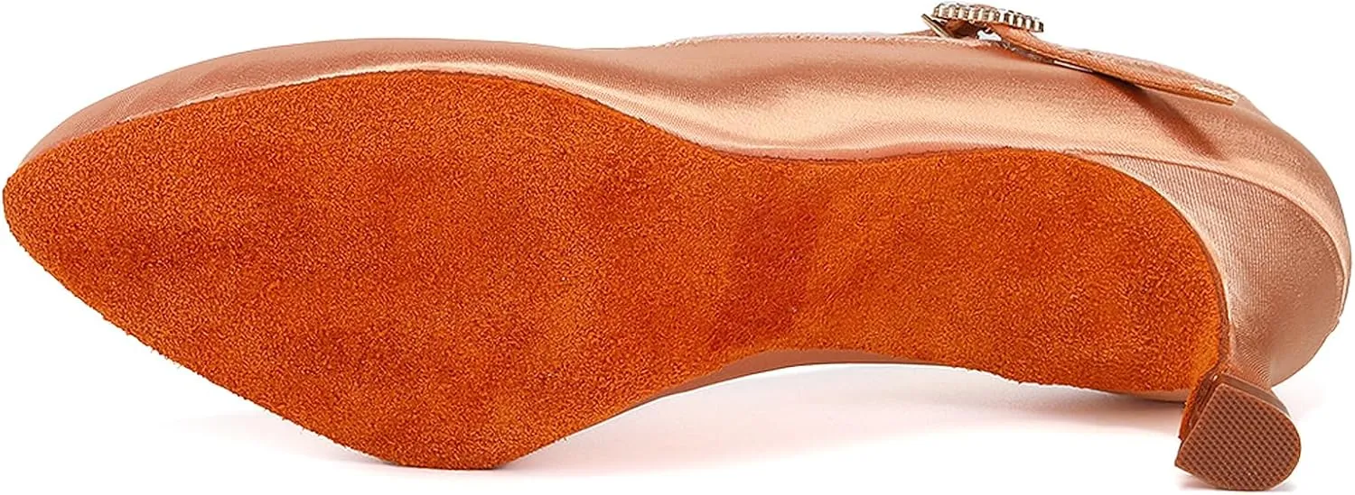 SWDZM Rhinestone Womens Latin Dance Shoes Suede Sole Ballroom Waltz Social Dance Shoes Closed Toe