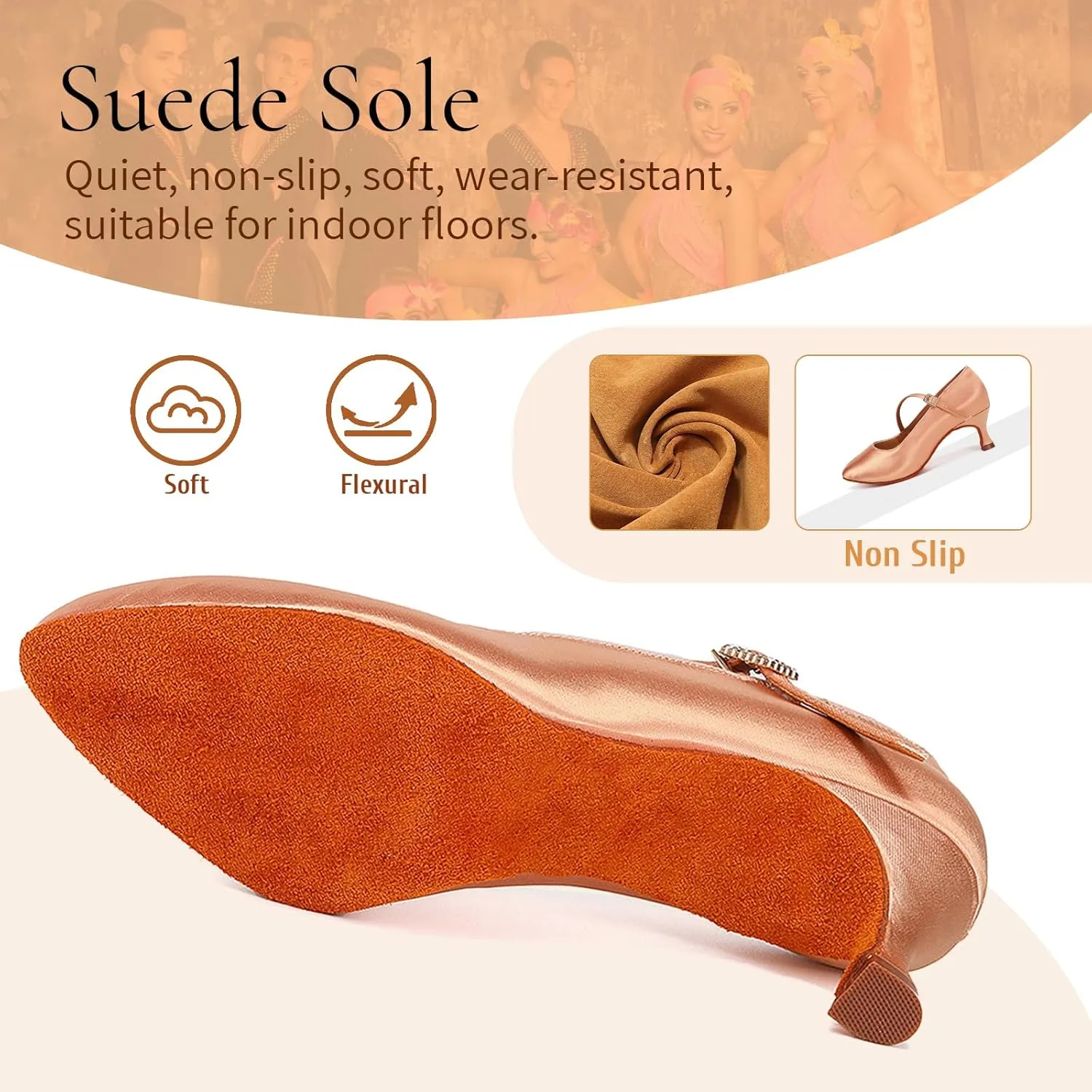 SWDZM Rhinestone Womens Latin Dance Shoes Suede Sole Ballroom Waltz Social Dance Shoes Closed Toe