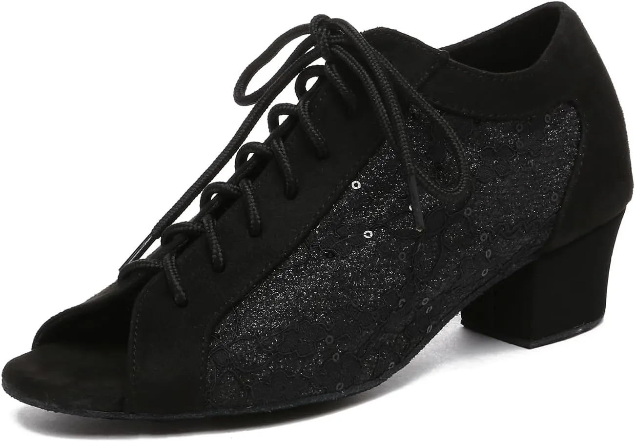 SWDZM Women Ballroom Dance Shoes Salsa Latin Practice Shoes Lace-up Teaching Dance Shoes,Model YCL504