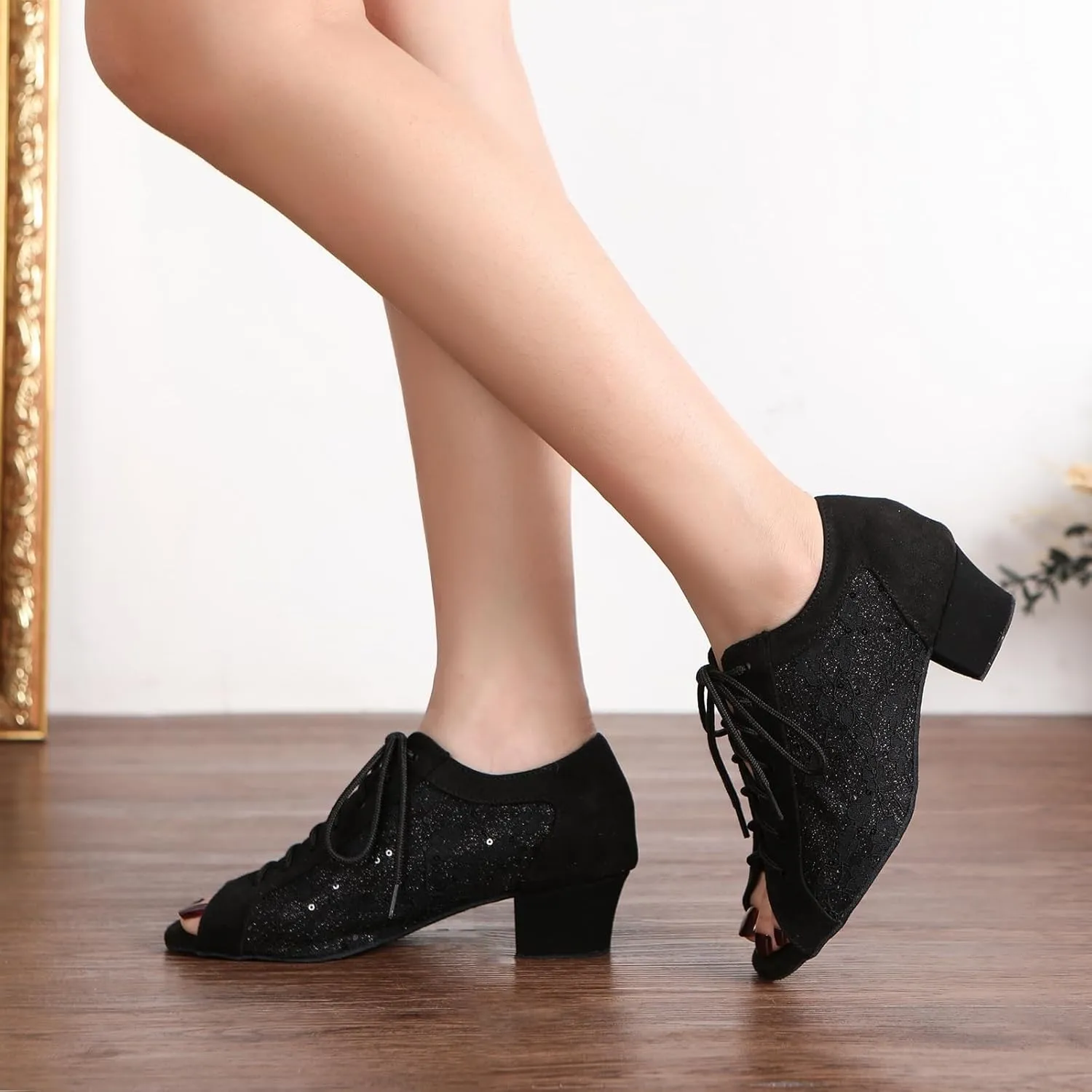SWDZM Women Ballroom Dance Shoes Salsa Latin Practice Shoes Lace-up Teaching Dance Shoes,Model YCL504