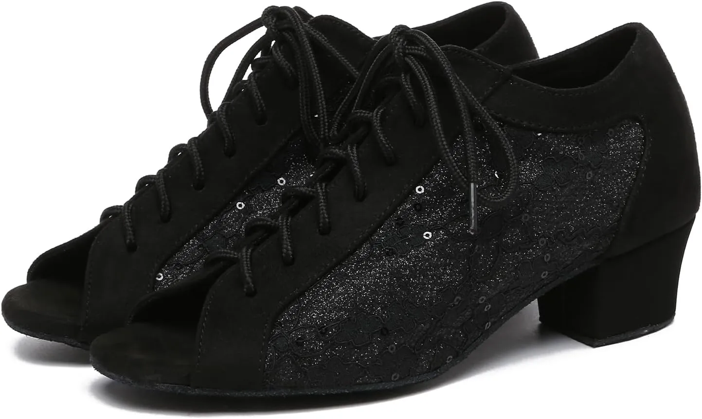 SWDZM Women Ballroom Dance Shoes Salsa Latin Practice Shoes Lace-up Teaching Dance Shoes,Model YCL504