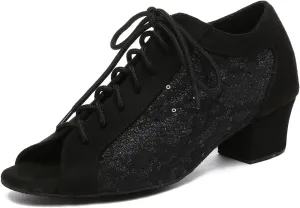 SWDZM Women Ballroom Dance Shoes Salsa Latin Practice Shoes Lace-up Teaching Dance Shoes,Model YCL504