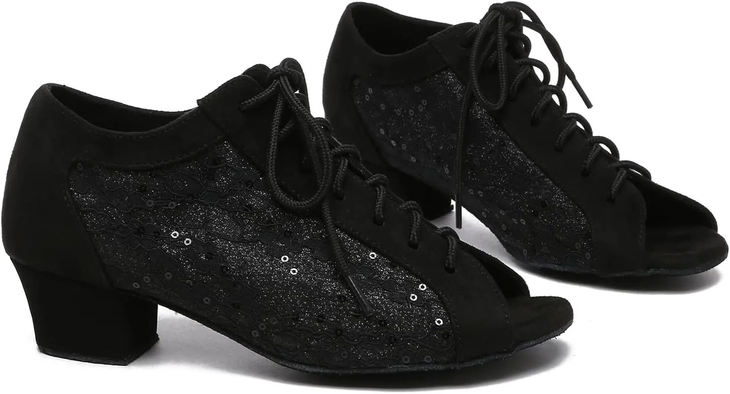 SWDZM Women Ballroom Dance Shoes Salsa Latin Practice Shoes Lace-up Teaching Dance Shoes,Model YCL504