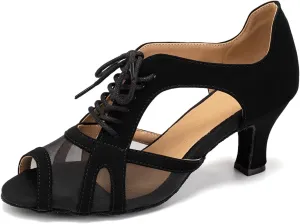 SWDZM Women's Lace-up Latin Dance Shoes Open Toe Ballroom Salsa Dance Practice Shoes,Model FT087