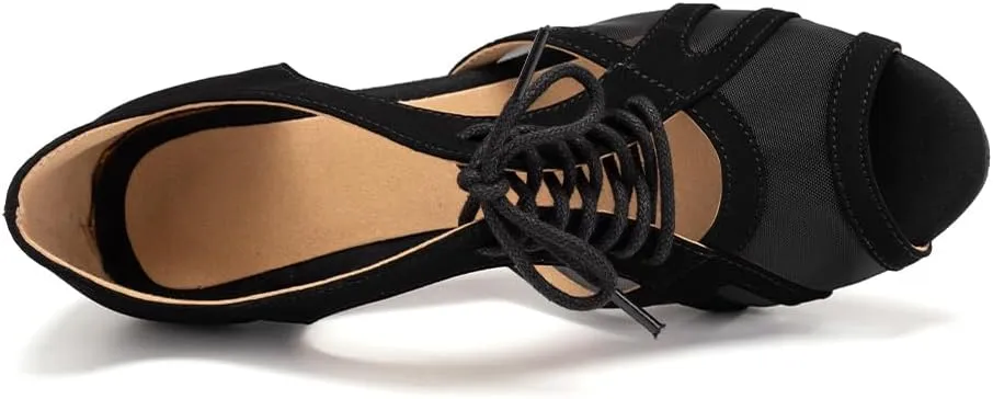 SWDZM Women's Lace-up Latin Dance Shoes Open Toe Ballroom Salsa Dance Practice Shoes,Model FT087