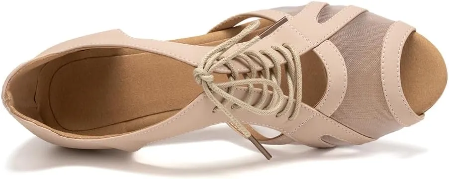 SWDZM Women's Lace-up Latin Dance Shoes Open Toe Ballroom Salsa Dance Practice Shoes,Model FT087