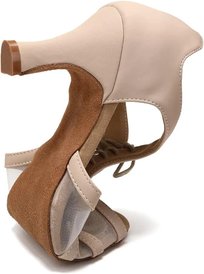 SWDZM Women's Lace-up Latin Dance Shoes Open Toe Ballroom Salsa Dance Practice Shoes,Model FT087