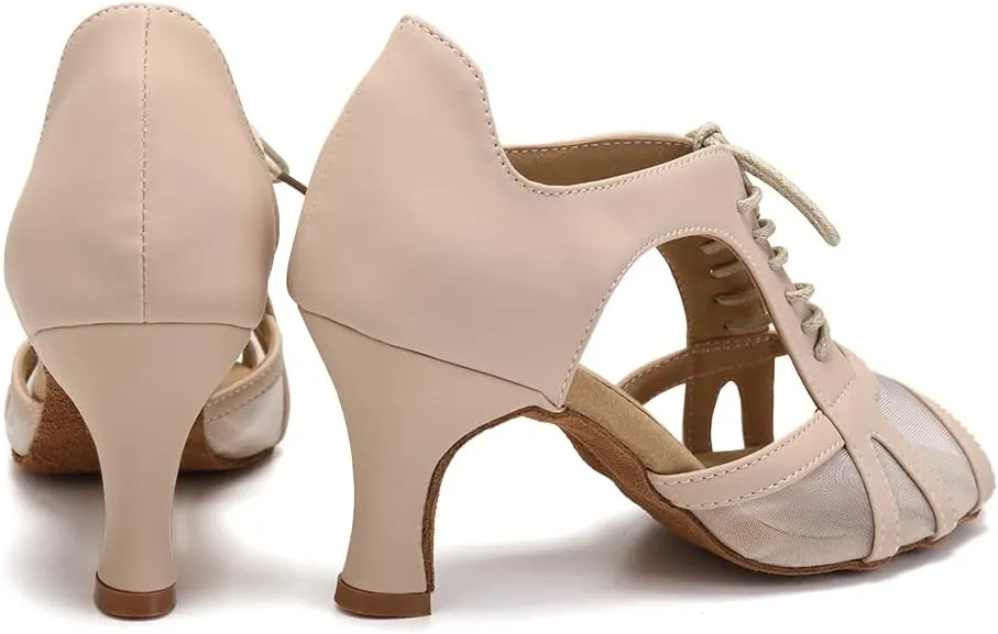 SWDZM Women's Lace-up Latin Dance Shoes Open Toe Ballroom Salsa Dance Practice Shoes,Model FT087