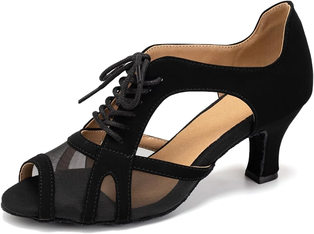 SWDZM Women's Lace-up Latin Dance Shoes Open Toe Ballroom Salsa Dance Practice Shoes,Model FT087