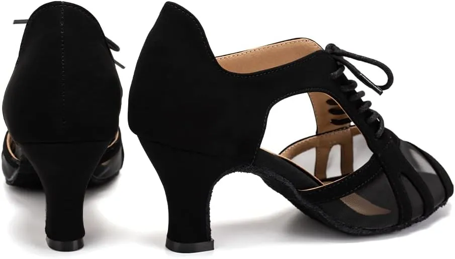 SWDZM Women's Lace-up Latin Dance Shoes Open Toe Ballroom Salsa Dance Practice Shoes,Model FT087