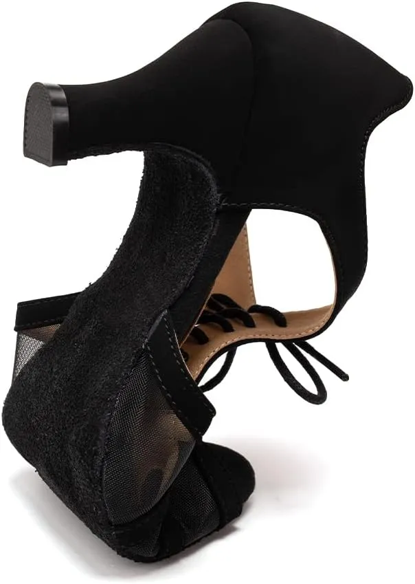 SWDZM Women's Lace-up Latin Dance Shoes Open Toe Ballroom Salsa Dance Practice Shoes,Model FT087