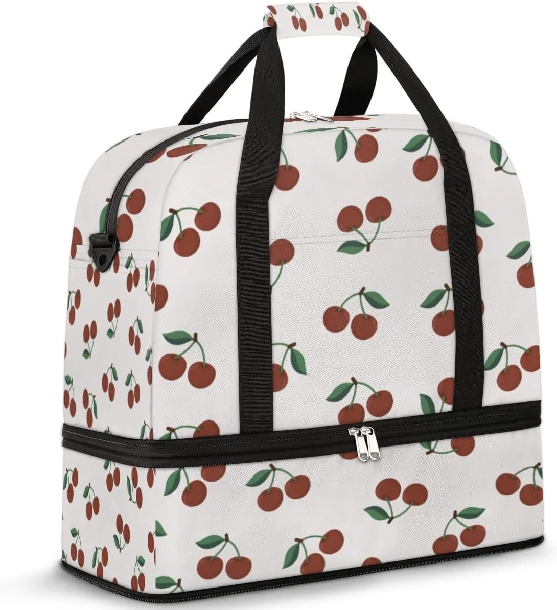 Sweet Cherries Fruit Gym Bag with Shoe Compartment Duffel Bag for Women Men Foldable Travel Bag Carry On Luggage Bag Overnight Tote Bag for Sport Workout Yoga