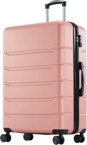 Sweetcrispy Carry on Luggage, Hard Shell ABS, Double Spinner Wheels Lightweight Suitcase TSA Lock, Light Pink, 24 Inch