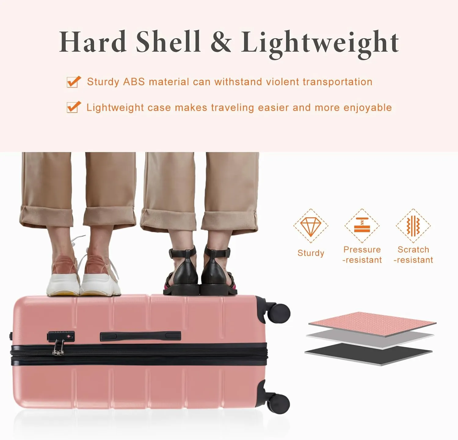 Sweetcrispy Carry on Luggage, Hard Shell ABS, Double Spinner Wheels Lightweight Suitcase TSA Lock, Light Pink, 3-PCS Set (20/24/28 Inch)