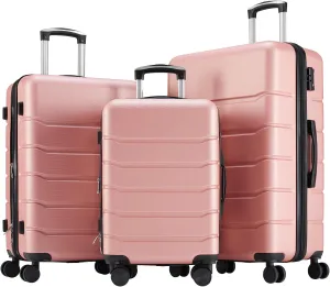 Sweetcrispy Carry on Luggage, Hard Shell ABS, Double Spinner Wheels Lightweight Suitcase TSA Lock, Light Pink, 3-PCS Set (20/24/28 Inch)