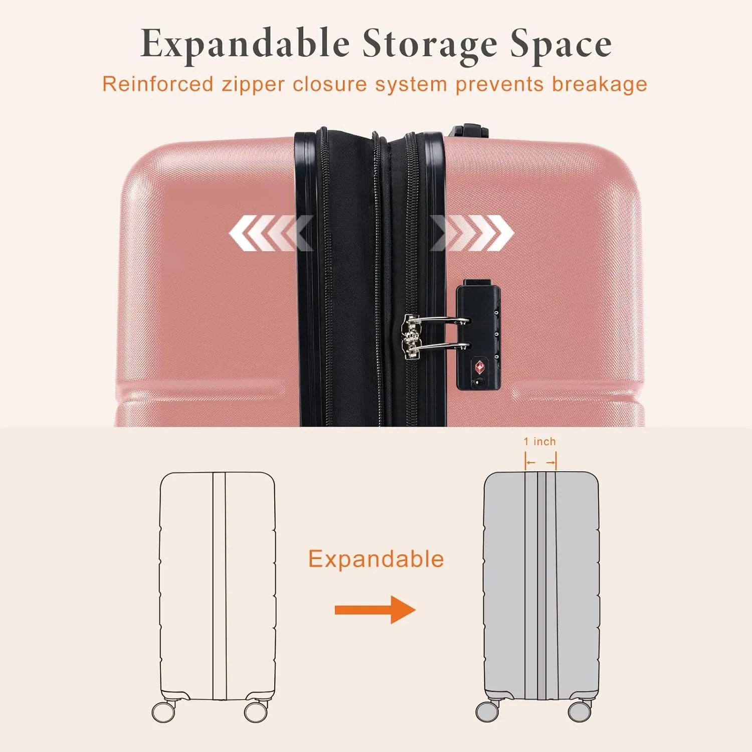Sweetcrispy Carry on Luggage, Hard Shell ABS, Double Spinner Wheels Lightweight Suitcase TSA Lock, Light Pink, 3-PCS Set (20/24/28 Inch)