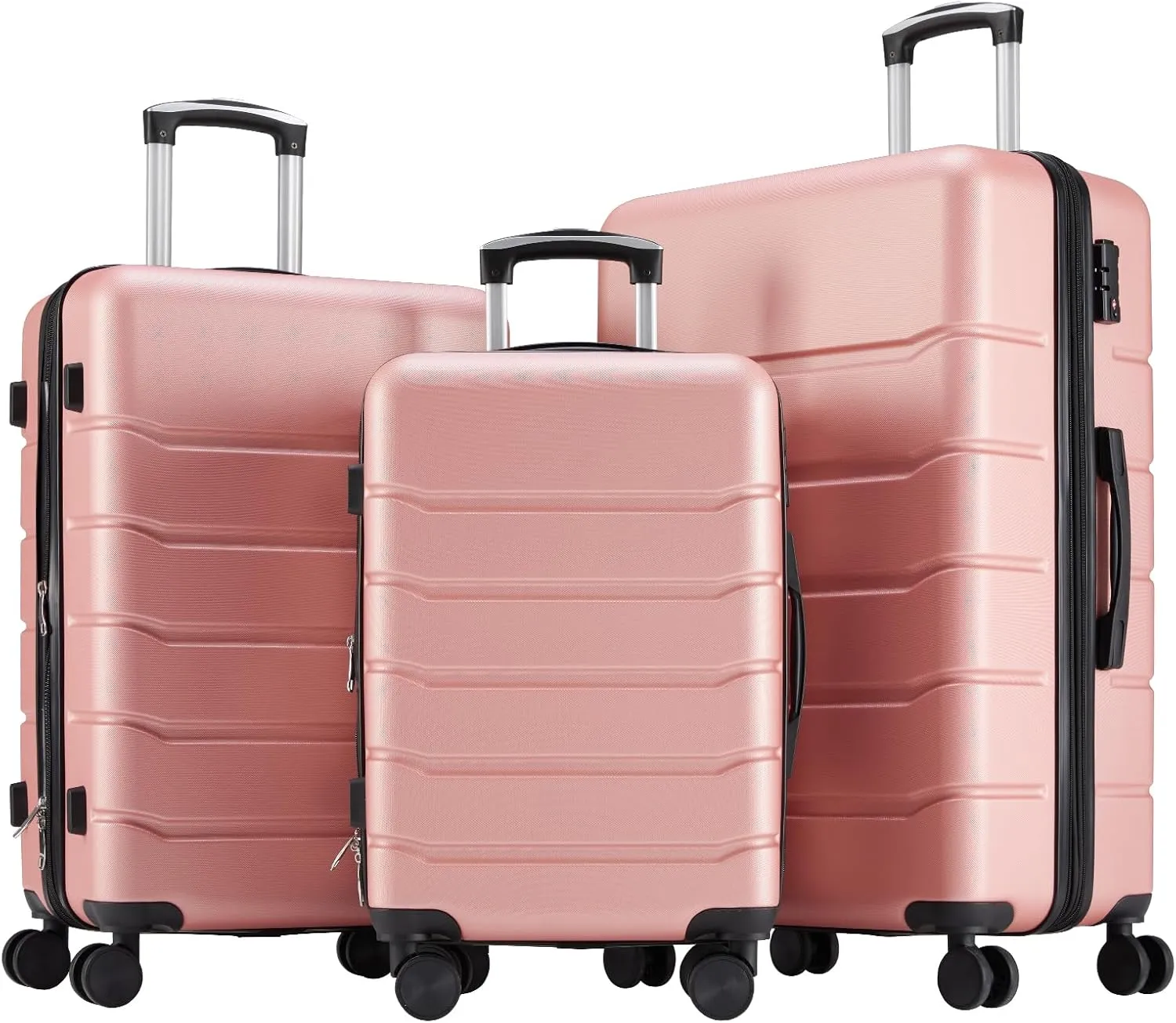 Sweetcrispy Carry on Luggage, Hard Shell ABS, Double Spinner Wheels Lightweight Suitcase TSA Lock, Light Pink, 3-PCS Set (20/24/28 Inch)