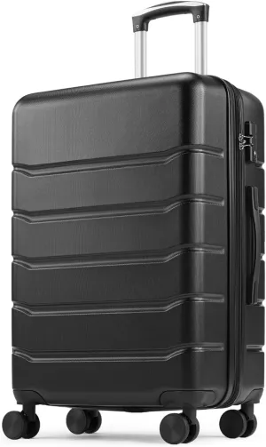 Sweetcrispy Carry on Luggage, Hard Shell ABS, Double Spinner Wheels Lightweight Suitcase TSA Lock, Natural Black, 24 Inch