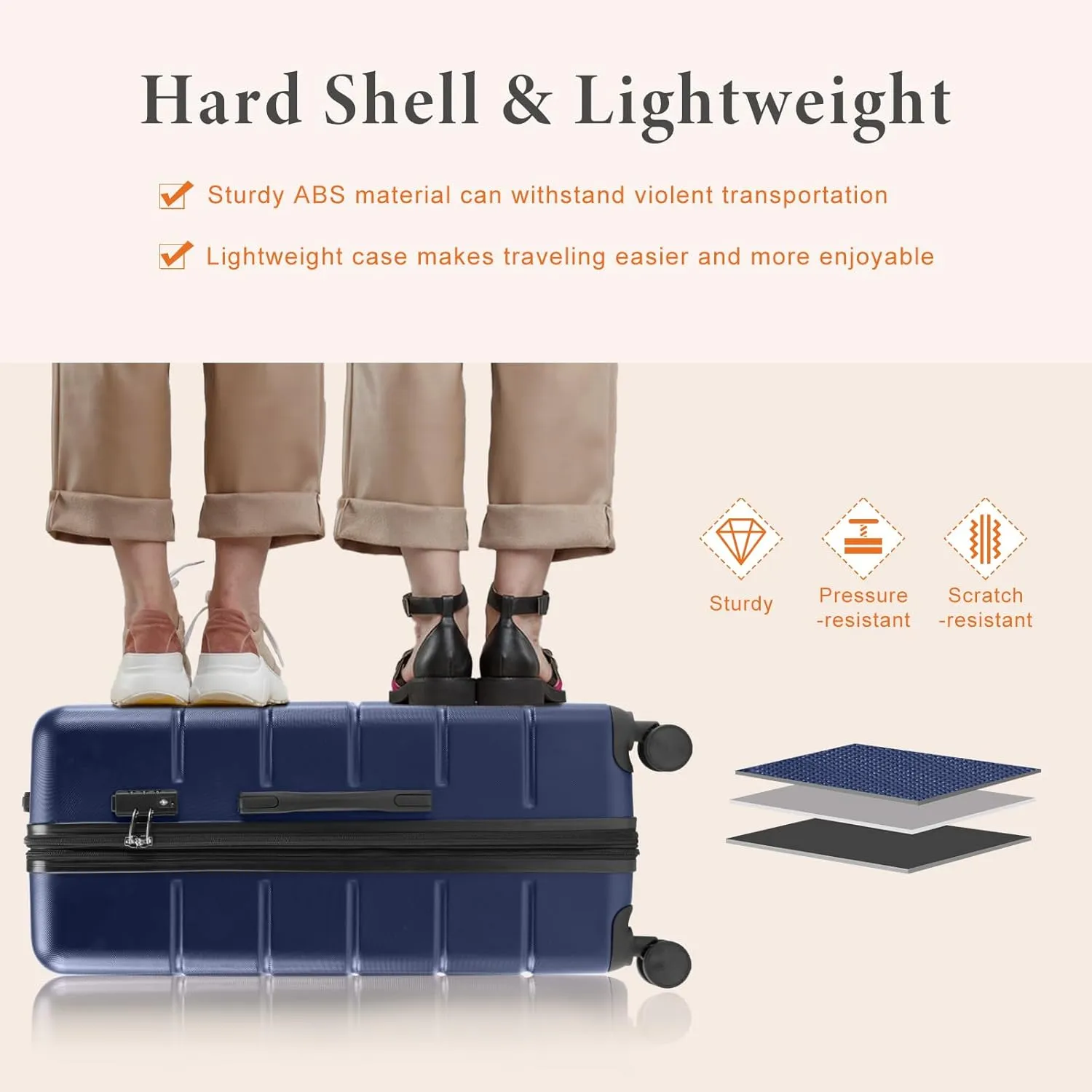 Sweetcrispy Carry on Luggage, Hard Shell ABS, Double Spinner Wheels Lightweight Suitcase TSA Lock, Navy Blue, 3-PCS Set (20/24/28 Inch)