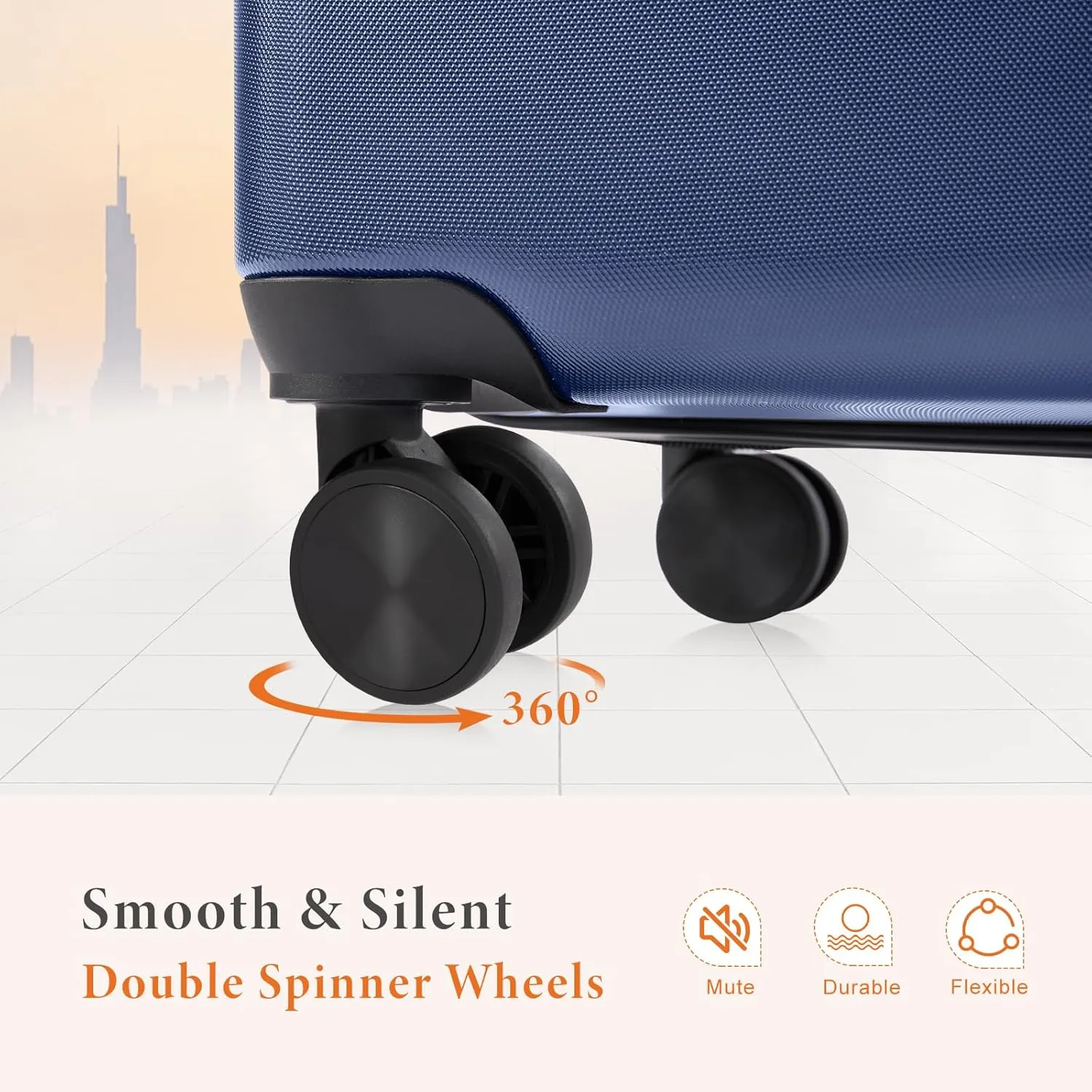 Sweetcrispy Carry on Luggage, Hard Shell ABS, Double Spinner Wheels Lightweight Suitcase TSA Lock, Navy Blue, 3-PCS Set (20/24/28 Inch)