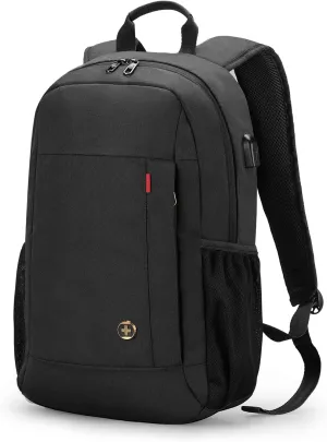 Swissdigital Design College Laptop Backpack, Travel Laptops Backpack with USB Charging Port for Men & Women Fits 15.6 Inch Notebook, Black l ARBON