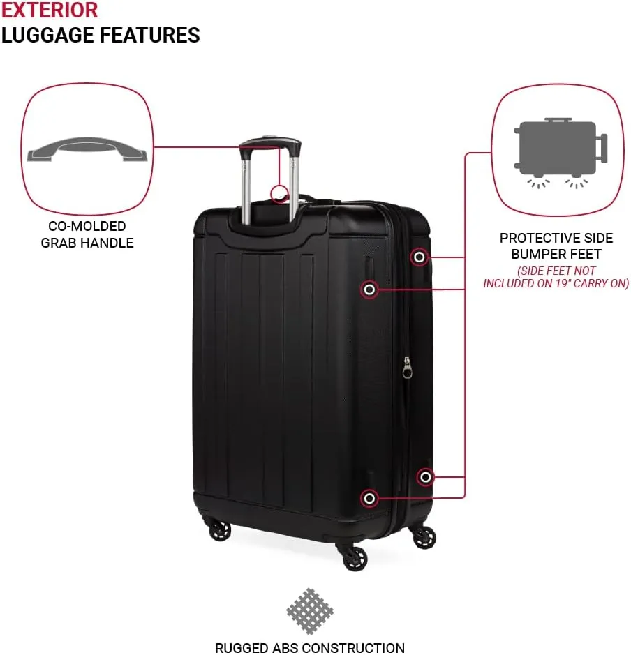 SwissGear 6297 Hardside Expandable Luggage with Spinner Wheels, Black, 3-Piece Set (18/23/27)