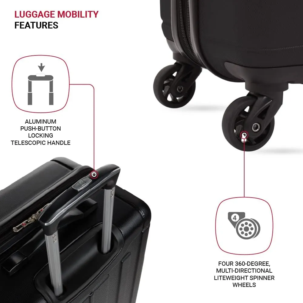 SwissGear 6297 Hardside Expandable Luggage with Spinner Wheels, Black, 3-Piece Set (18/23/27)
