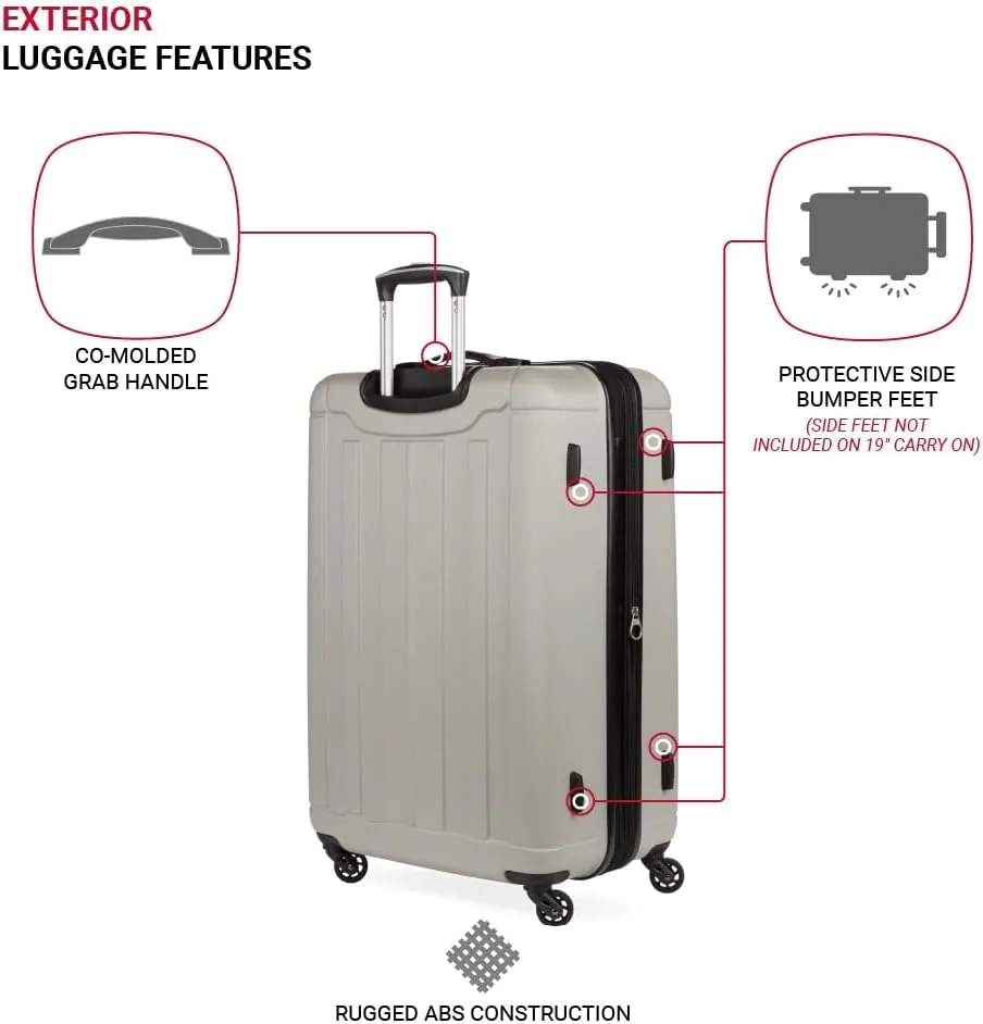 SwissGear 6297 Hardside Expandable Luggage with Spinner Wheels, Silver, 3-Piece Set (18/23/27)
