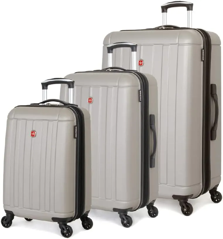 SwissGear 6297 Hardside Expandable Luggage with Spinner Wheels, Silver, 3-Piece Set (18/23/27)