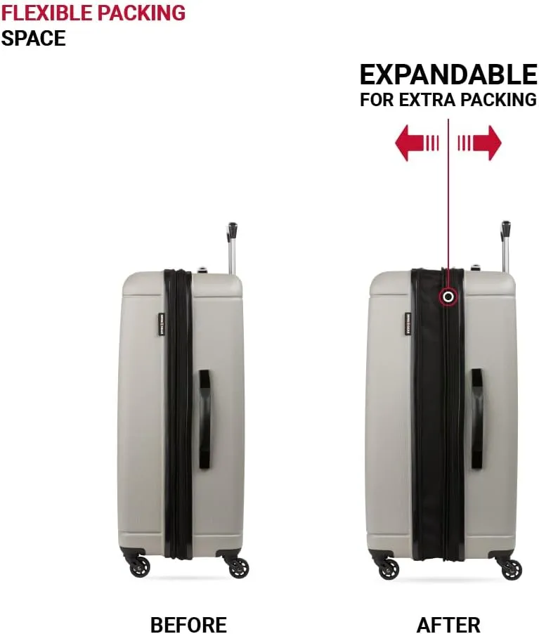 SwissGear 6297 Hardside Expandable Luggage with Spinner Wheels, Silver, 3-Piece Set (18/23/27)