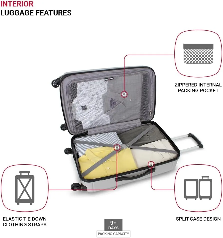 SwissGear 6297 Hardside Expandable Luggage with Spinner Wheels, Silver, 3-Piece Set (18/23/27)