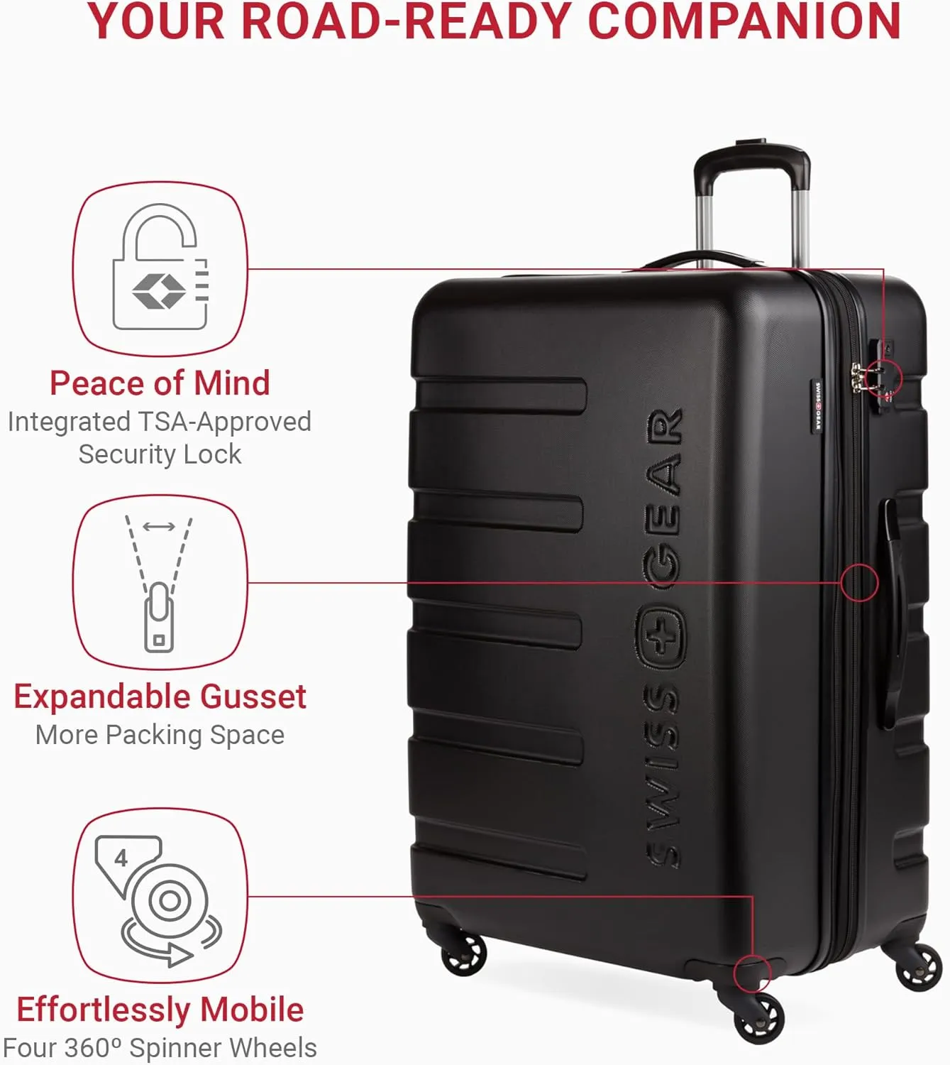 SwissGear 7366 Hardside Expandable Luggage with Spinner Wheels, Black, Checked-Large 27-Inch