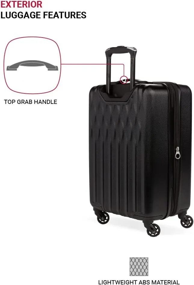SwissGear 8018 Hardside Expandable Luggage with Spinner Wheels, Black, Carry-On 20-Inch