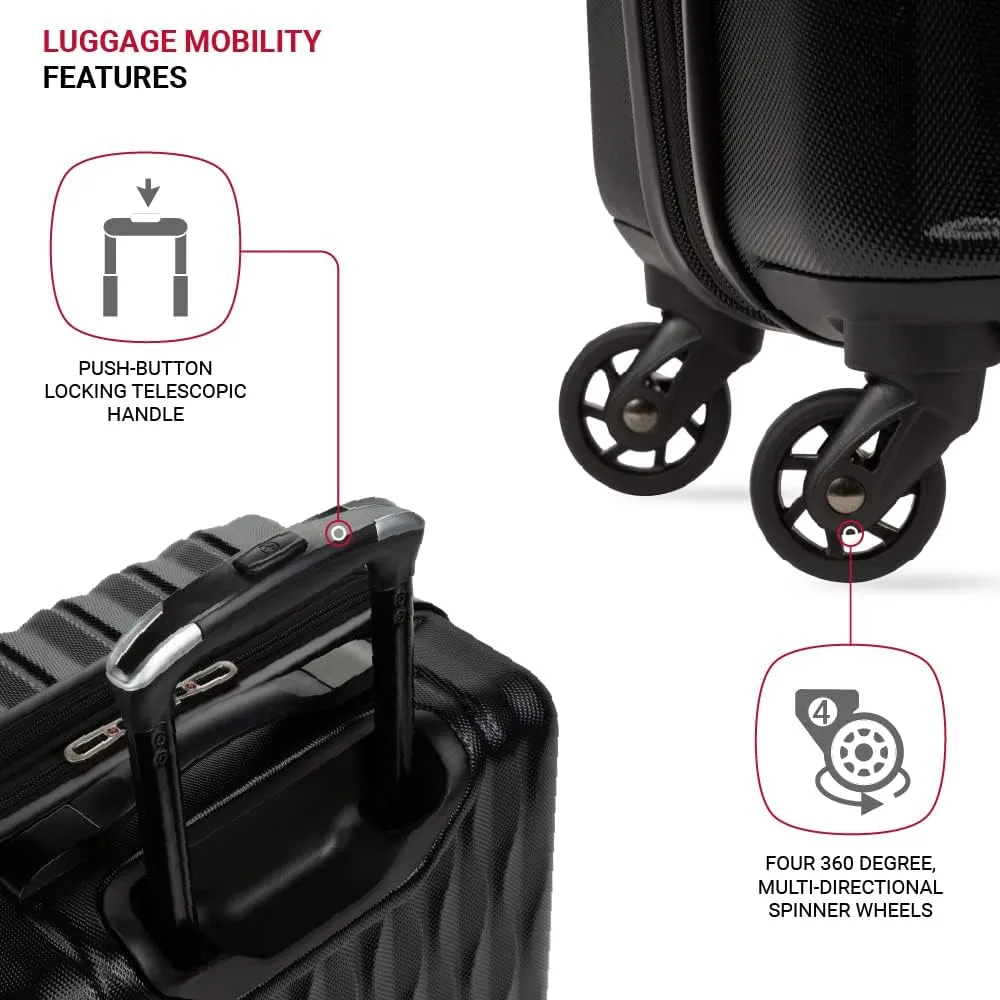 SwissGear 8018 Hardside Expandable Luggage with Spinner Wheels, Black, Carry-On 20-Inch