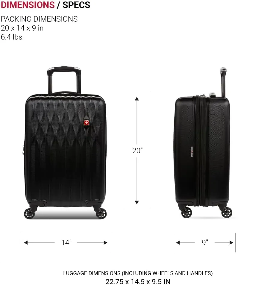 SwissGear 8018 Hardside Expandable Luggage with Spinner Wheels, Black, Carry-On 20-Inch