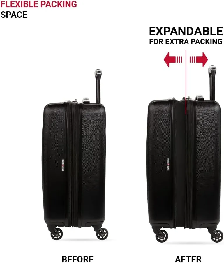 SwissGear 8018 Hardside Expandable Luggage with Spinner Wheels, Black, Carry-On 20-Inch