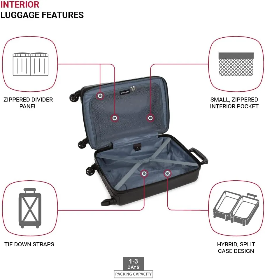 SwissGear 8018 Hardside Expandable Luggage with Spinner Wheels, Black, Carry-On 20-Inch