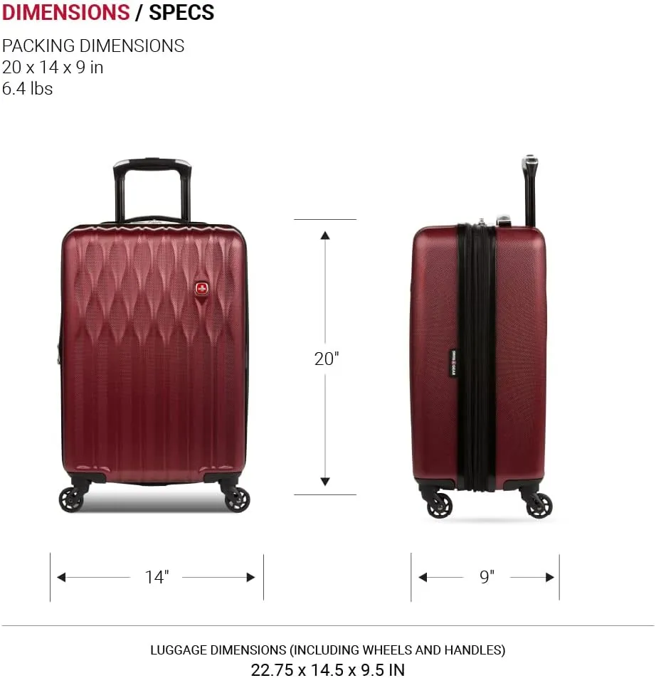 SwissGear 8018 Hardside Expandable Luggage with Spinner Wheels, Wine, Carry-On 20-Inch